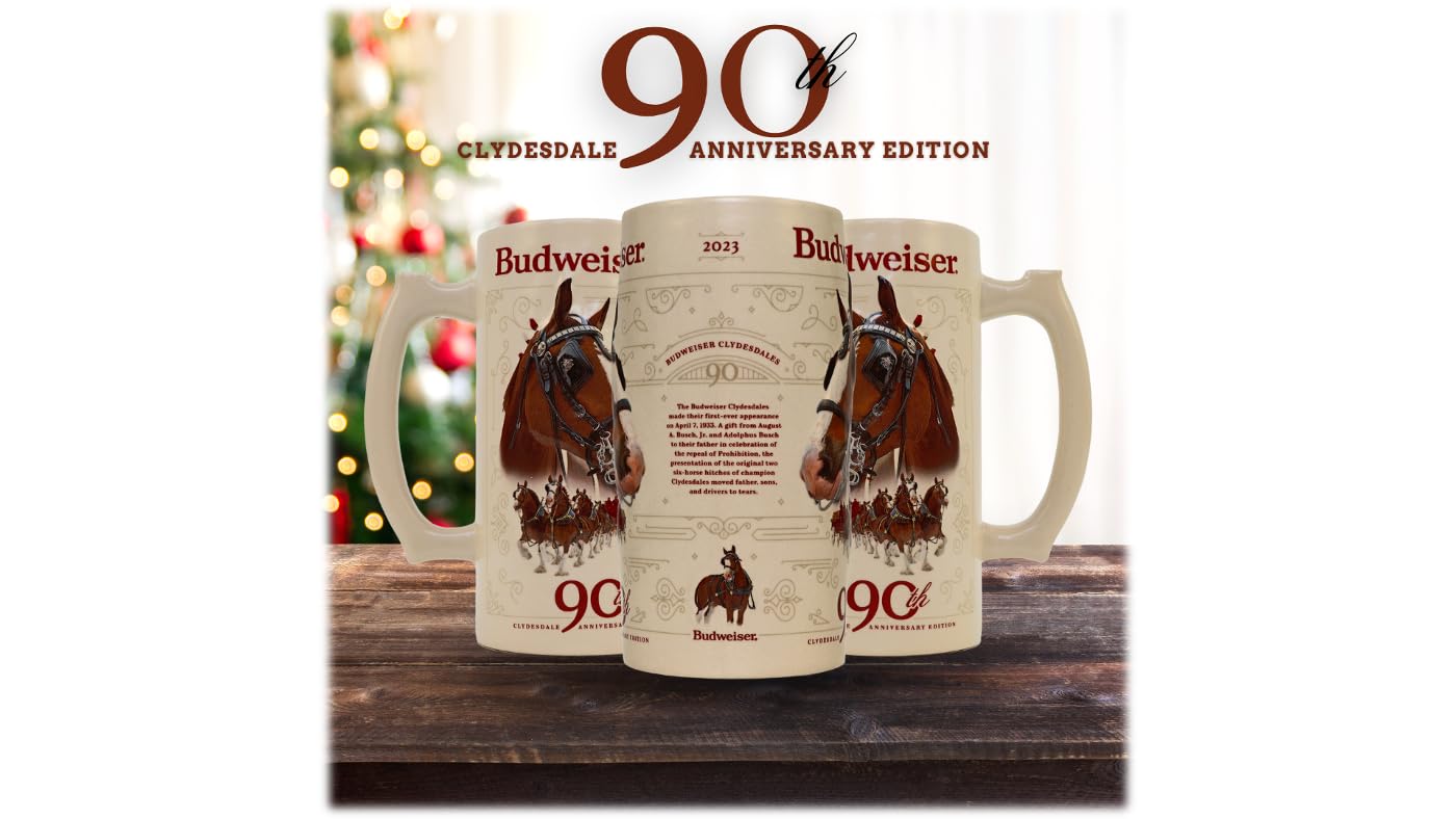 Budweiser 2023 90th Anniversary Limited Edition Clydesdale Holiday Collectors Stein #44 - Ceramic Beer Mug Christmas Gift