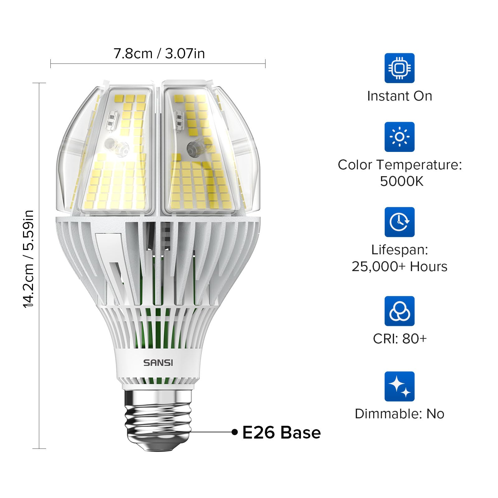 SANSI 10,000 Lumens A21 LED Light Bulb, Super Bright 650W Equiv. E26 Light Bulb with Wide 270° Beam Angle, 5000K Daylight Non-Dimmable Safe 65W Bulb for Workshop Garage Church Supermarket