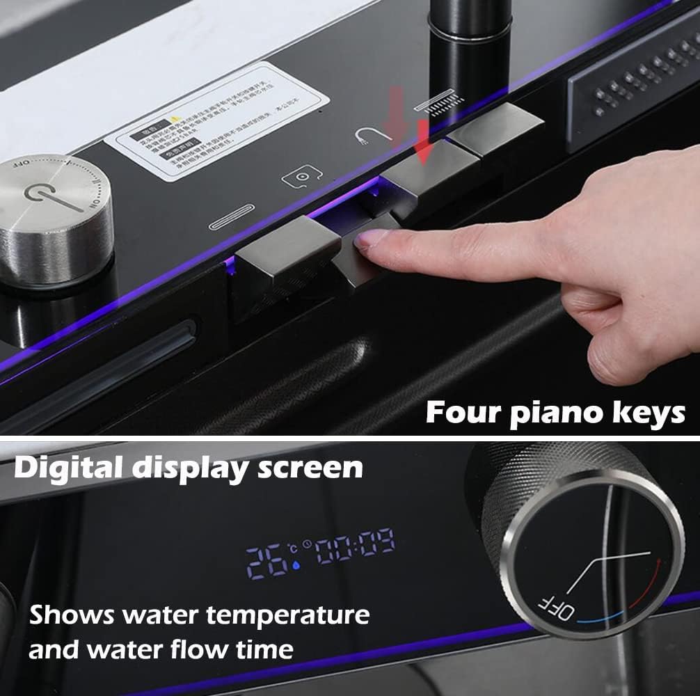 Digital Display Embossed Stainless Steel Nano Black Raindance Waterfall Drop In Sink with Pressurized Cup Washer and Two Waterfalls 29.5x18 INCH