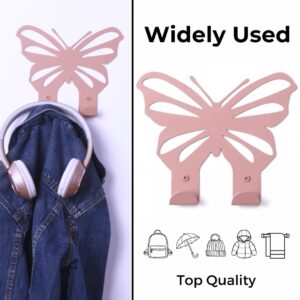 ARTiLETTO Butterfly Wall Hooks:Girl’s Bedroom Double-Hook Coat Rack Mount for Hanging Coats, Clothing, Backpacks, Purses, Jewelry, Towels, Girls Room Décor, Cute, 2 Metal Hangers, Pink