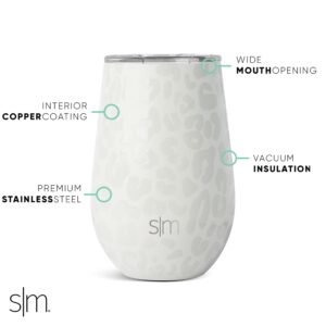 Simple Modern Wine Tumbler with Lid | Cute Stemless Glass Cup with Press-In Lid | Insulated Stainless Steel Coffee Mug | Gifts for Women Men Him Her | Spirit Collection | 12oz | Cream Leopard