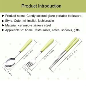 SENIDIKE Cute Silverware Set, Candy Ceramic Handle Dinnerware Set Flatware Kitchen Accessories Camping Travel Sets Fork Spoon Chopstick Portable Cutlery Sets with Case Yellow Red Blue Black Pink Green