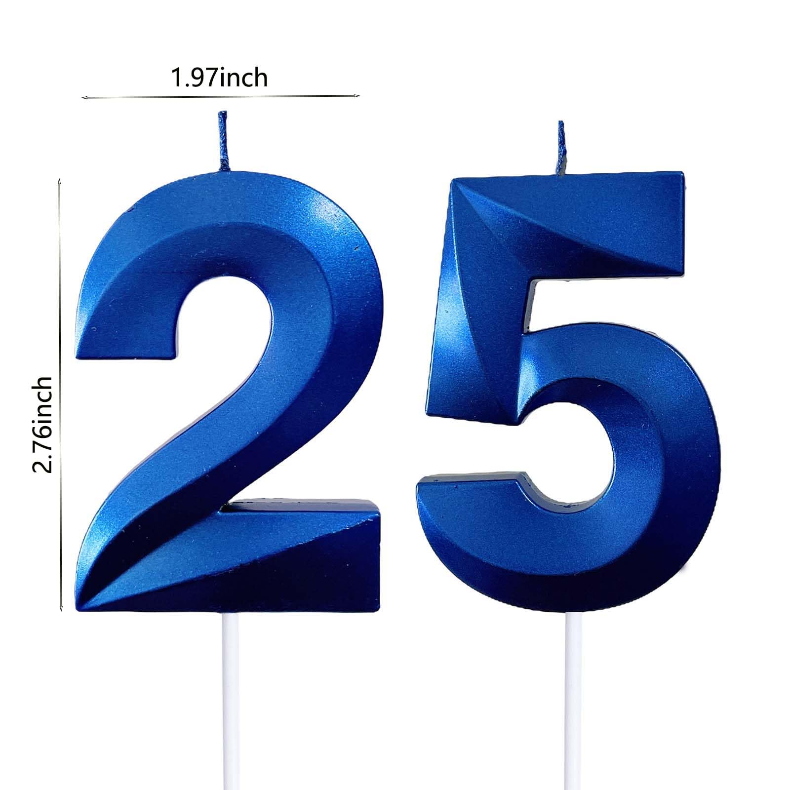 2.76" 25th 52nd Number Candles Birthday Gifts for Women Men Birthday Decorations Birthday Candles Numbers Happy Birthday Candles for Cake 2 Candle for Women for Men (Blue)