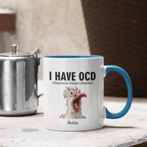 Personalized Obsessive Chicken Disorder Mugs, Customized Name Chicken Coffee Mugs, Chicken Tea Cups, Funny Animal Lovers Cups, Funny Chicken Mugs, Cute White Mug, Funny Mug Gift