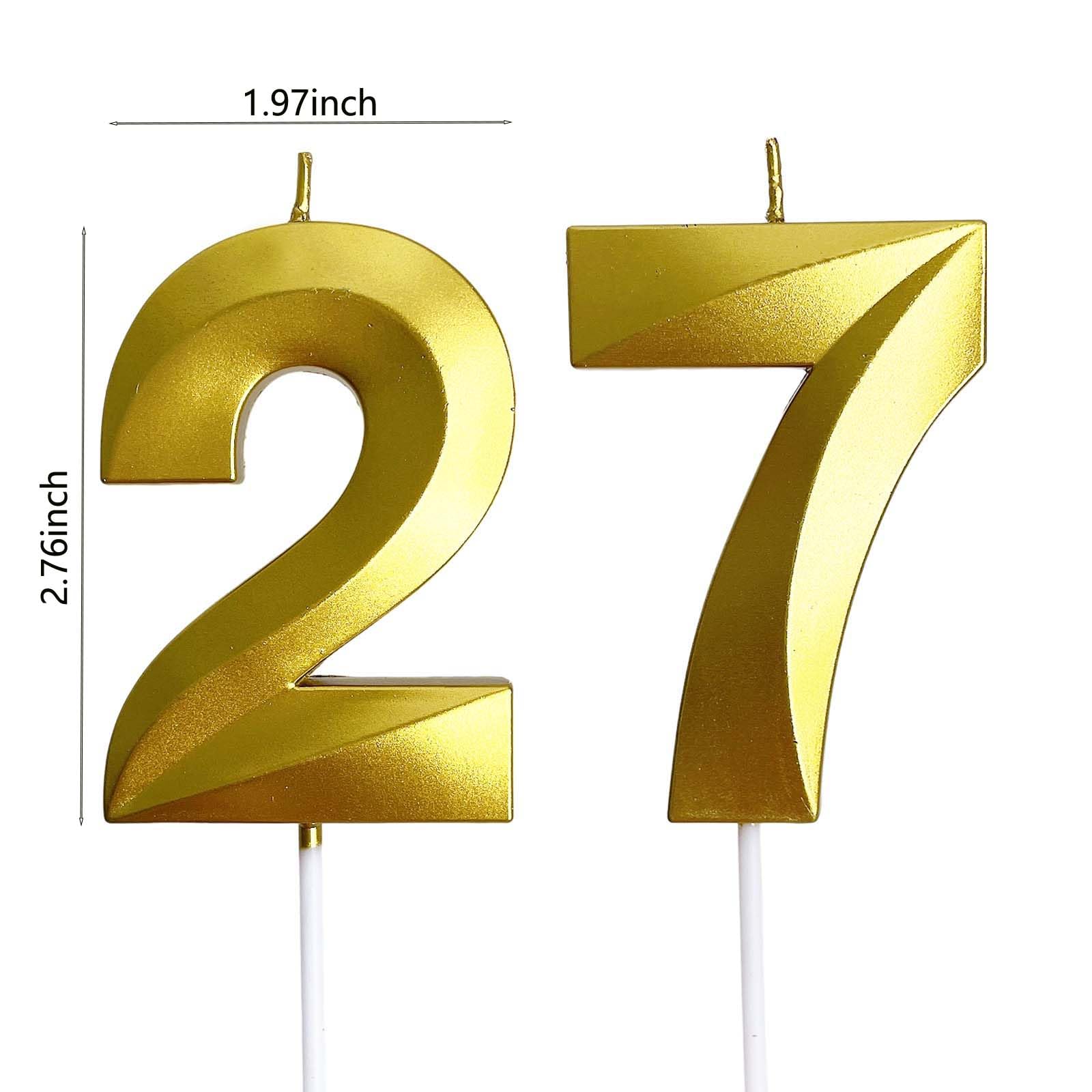 2.76" 27th 72nd Number Candles Birthday Gifts for Women Men Birthday Decorations Birthday Candles Numbers Happy Birthday Candles for Cake 2 Candle for Women for Men (Gold)