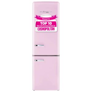 unique appliances ugp-275l bp ac classic retro refrigerator 9 cu./ft. electric bottom-mount fridge, metal, sliding non-reversible doors, ideal for fresh and frozen foods, bubblegum pink