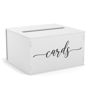 wooden wedding card box with slot | wedding decorations for reception, card box for wedding gifts & money | rustic card box with lid | baby shower, bridal shower, graduation card box - white