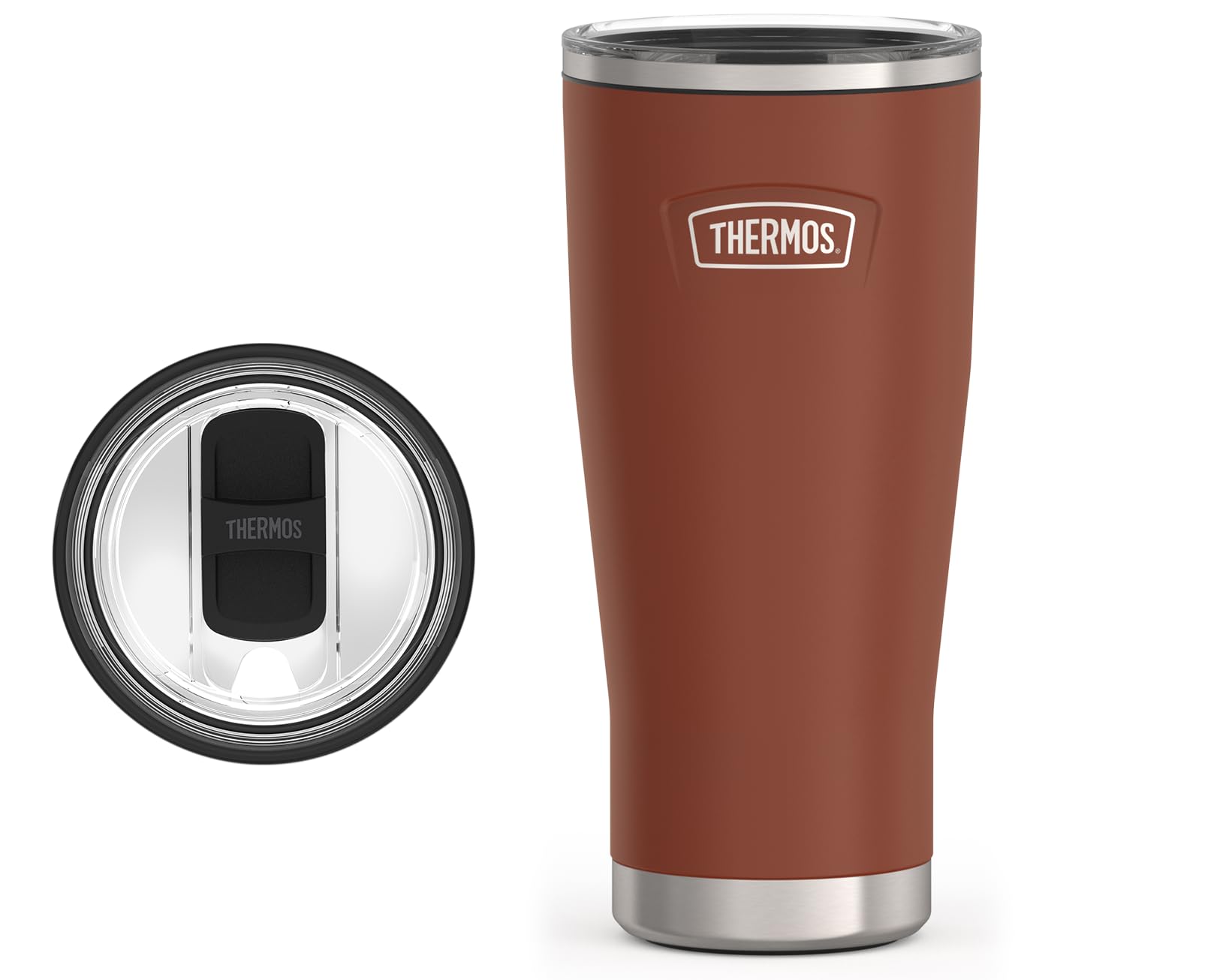 THERMOS ICON SERIES Stainless Steel Cold Tumbler with Slide Lock, 24 Ounce, Saddle