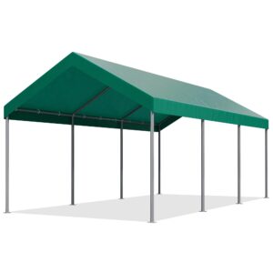 jamfly carport 10 x 20 ft heavy duty carport car canopy with powder-coated steel frame, portable garage for car, boat, shelter party tent with 180g pe tarp for wedding garden, green