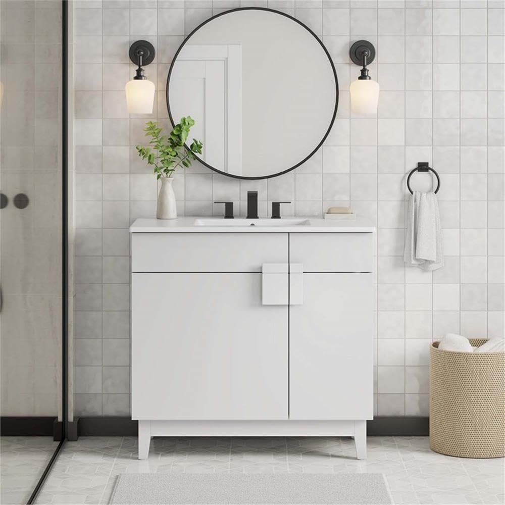 Modway EEI-6400-WHI Miles 36” Bathroom Vanity Cabinet (Sink Basin Not Included), White