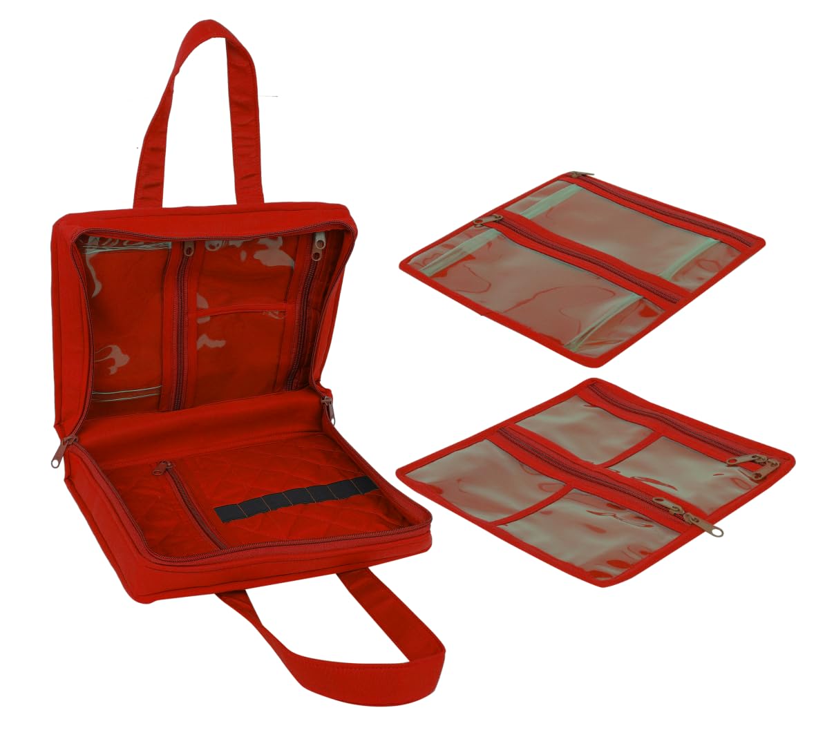 Yazzii Sewing Notions Tote- Portable Sewing Accessories Organizer w Detached Sleeves - Red