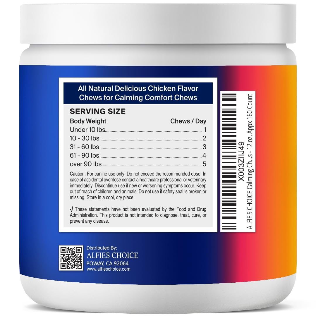 ALFIE'S CHOICE Dog Calming Chews - Dog Anxiety Relief Stress & Separation Support - Pet Hemp Calming Chews for Dogs All Breeds - Calming Dog Treats Soft Chews - 12 oz, Appx 160 Count