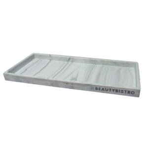 BeautyBistro Bathroom Counter Tray - 11.8" Marble Flexible Silicone Vanity Organizer for Countertop, Kitchen and Toilet Soap Drip Trays for Keys, Bedroom Dresser Catchall Holder, Perfume Decor