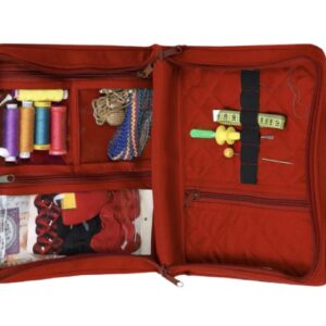 Yazzii Sewing Notions Tote- Portable Sewing Accessories Organizer w Detached Sleeves - Red