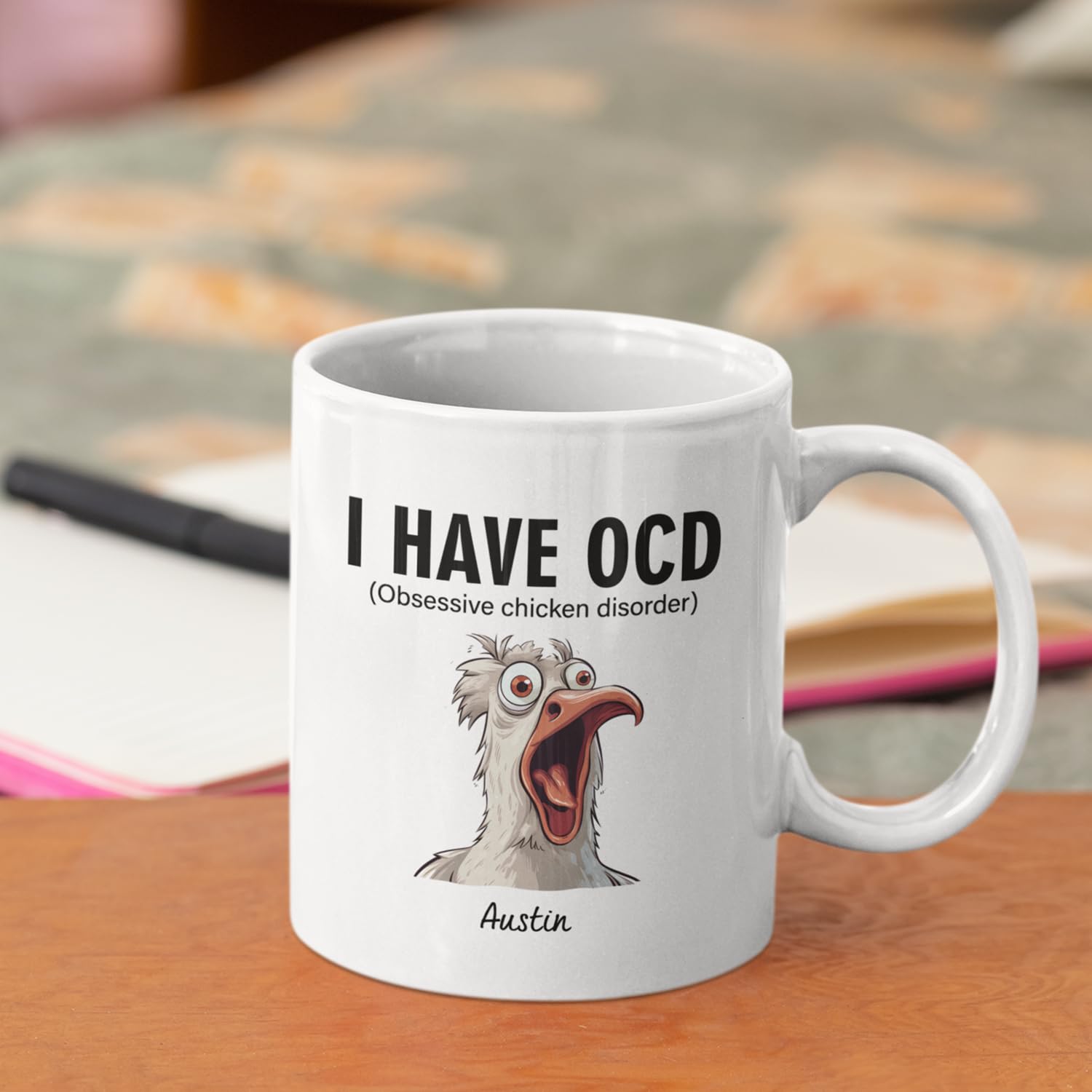 Personalized Obsessive Chicken Disorder Mugs, Customized Name Chicken Coffee Mugs, Chicken Tea Cups, Funny Animal Lovers Cups, Funny Chicken Mugs, Cute White Mug, Funny Mug Gift