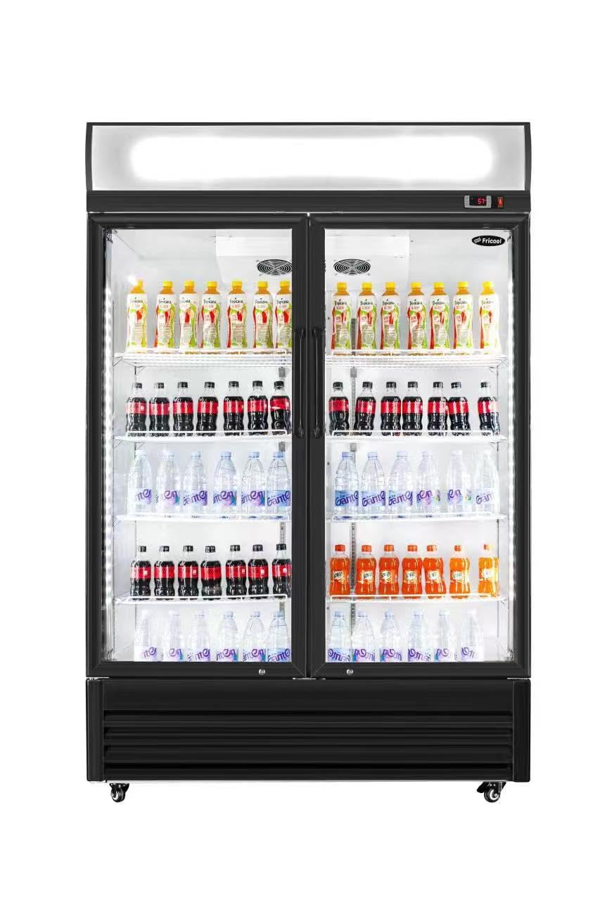 FRICOOL 51" Commercial Glass 2 Door Display Refrigerator Merchandiser - Upright Beverage Cooler With Led Lighting