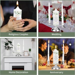 3 Unity Floral Candles for Wedding Ceremony Set with Silver Holder, Wedding Accessories for Reception