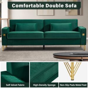 gefayluo 85.43" Large Velvet Sofa Couch, Mid-Century Modern 3-4 Seat Couch with 2 Pillows & Gold Legs for Living Room