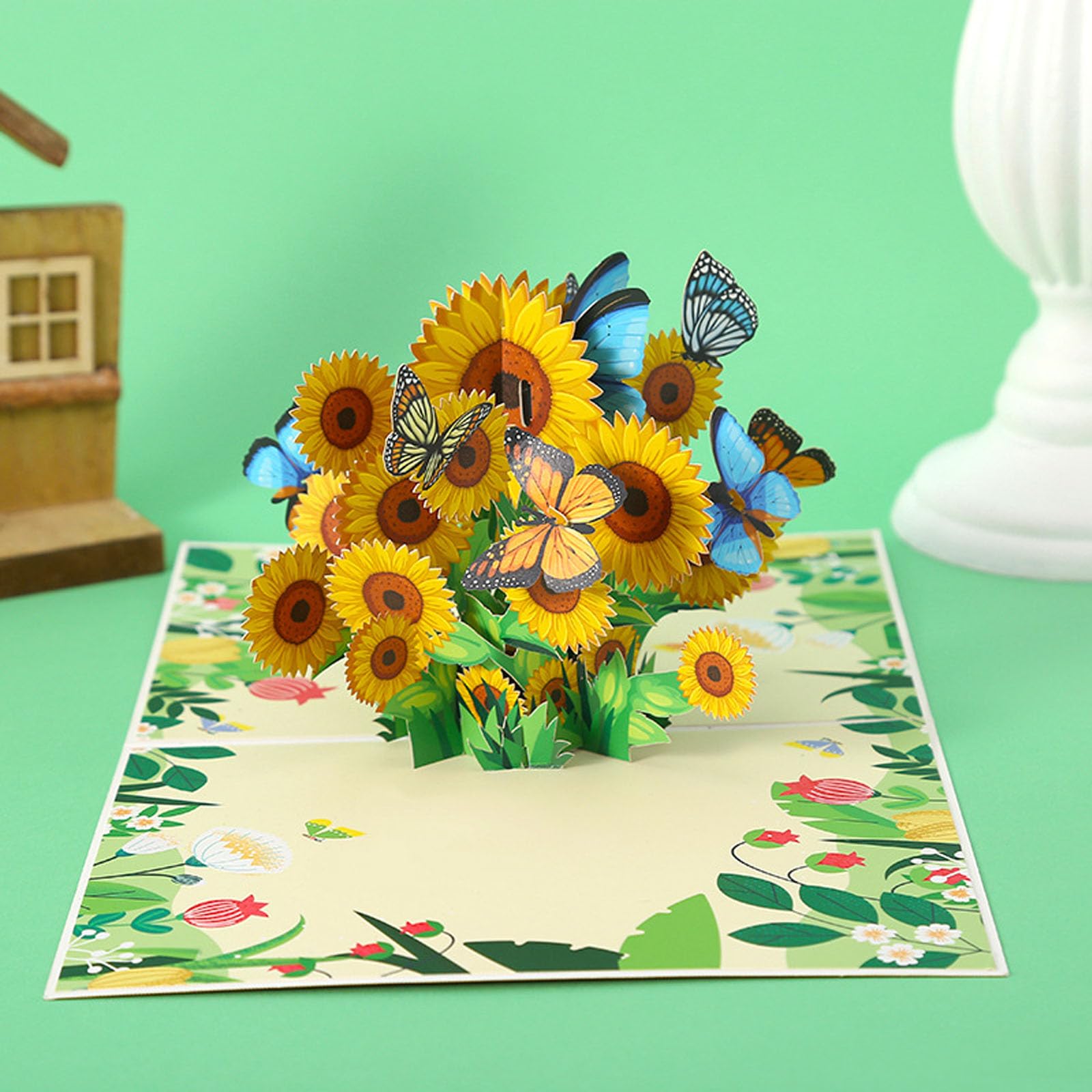 yaartz Butterfly and Sunflower Pop up Card for Wife Daughter Sister Mother Grandmother Granddaughter, Birthday Anniversary Thank You Get Well Thinking of You,Card with Envelope and Blank Note Tag