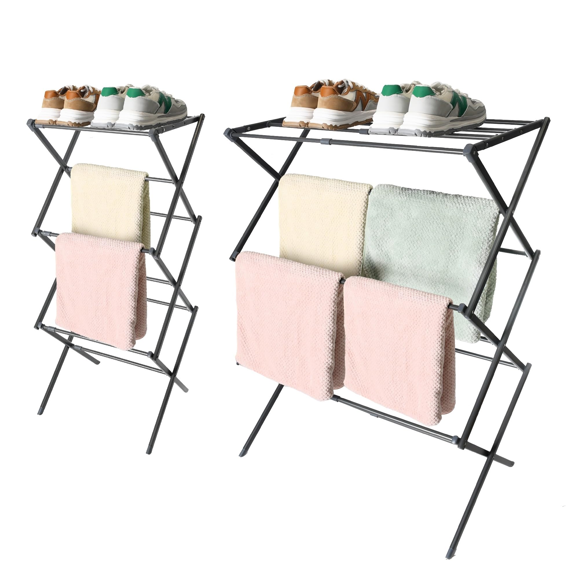 happhom Clothes Drying Rack, Foldable Drying Rack Clothing, Laundry Drying Rack, Expandable and Collabsible Drying Rack, Free-Standing Large Clothes Dryer, Space Saving Indoor&Outdoor, Silver