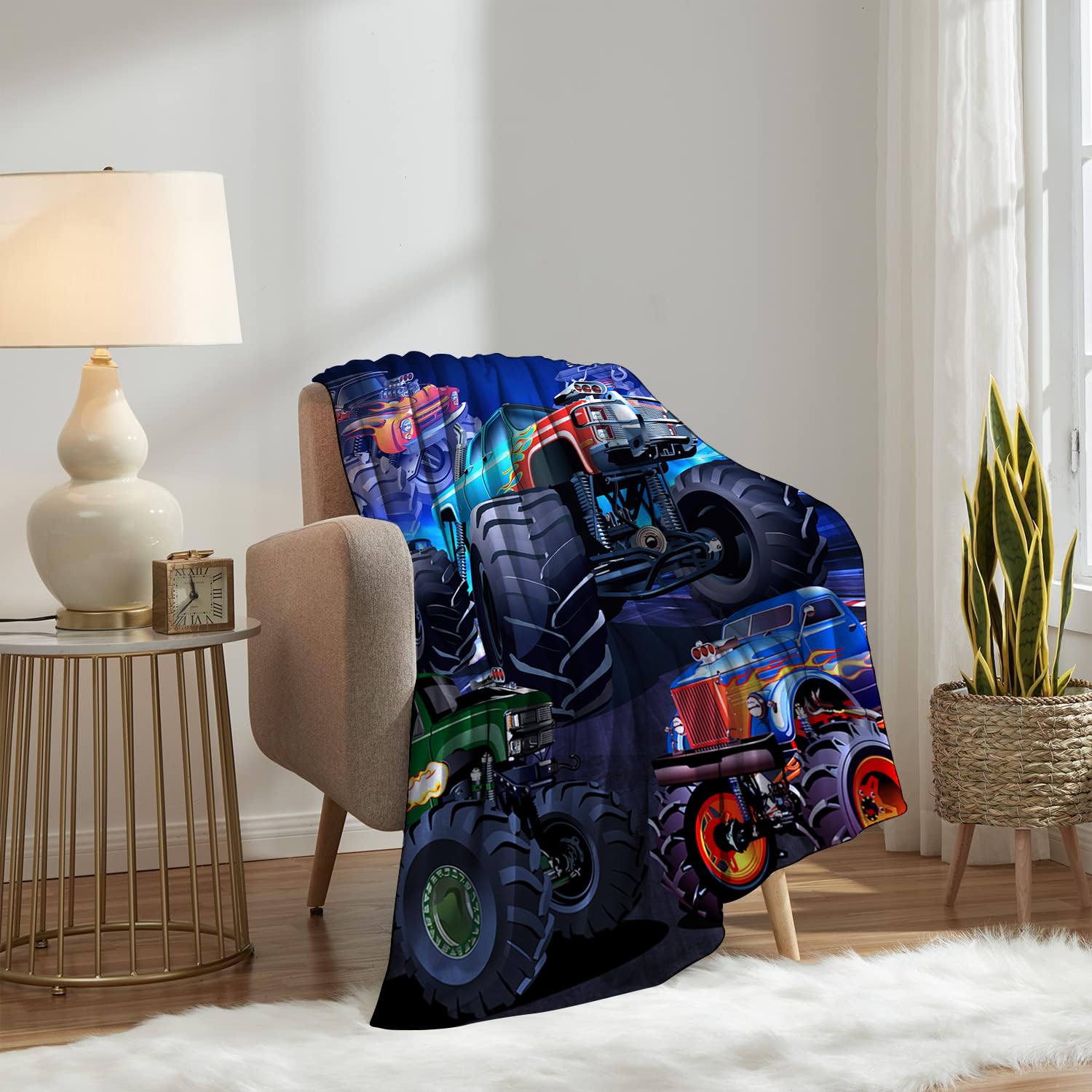 Monster Truck Blanket 40" x 50" 3D Fleet Racing Car Stadium Game Cool Blue Super Soft Bedding Fleece Throw Blanket Microfiber Flannel Blankets Couch Sofa Warm Lightweight for Boys Girls