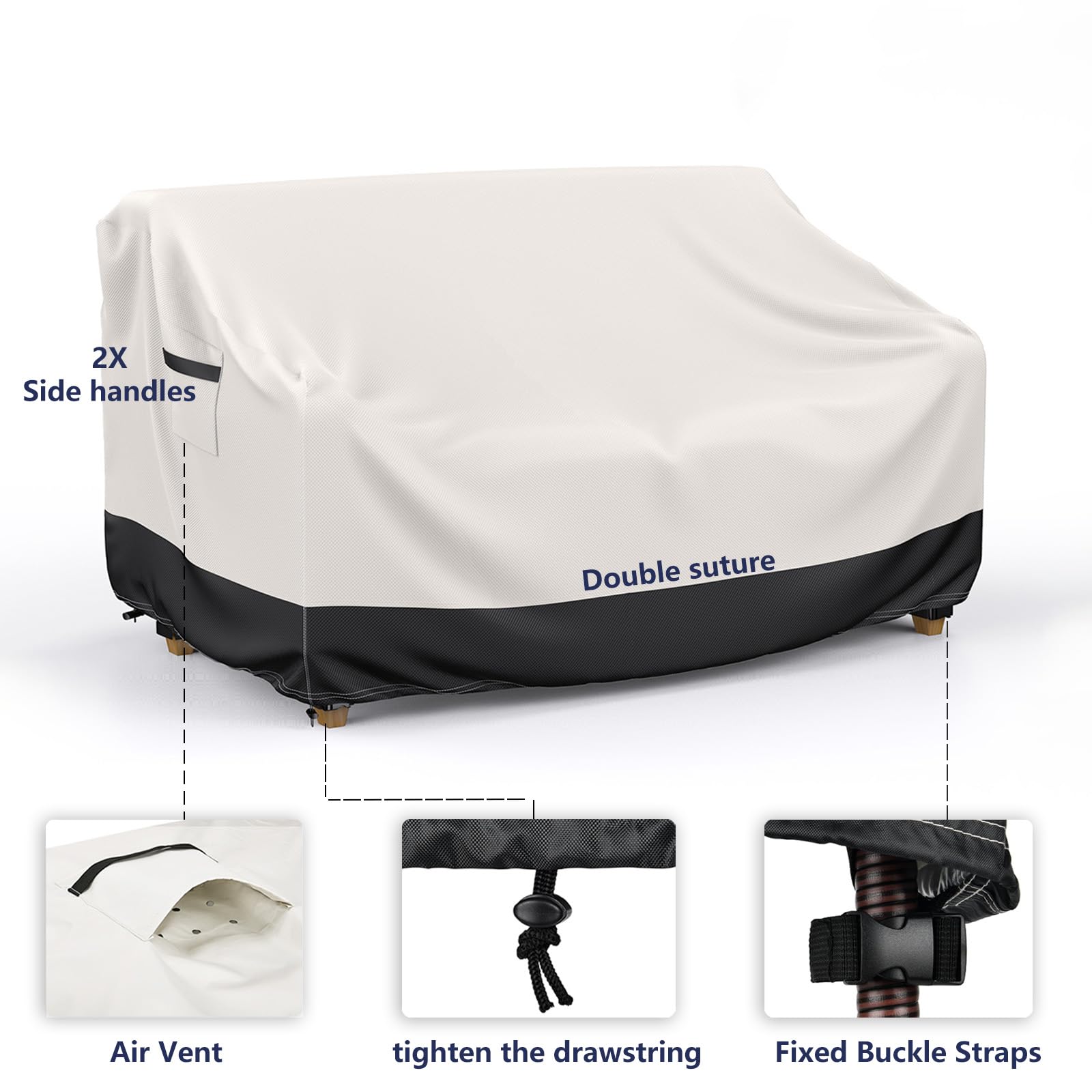 Niminex Outdoor Couch Cover Waterproof- 600D Heavy Duty 2 - Seater Outdoor Sofa Cover, Double-Stitched,Windproof And Tear-Resistant Patio Furniture Covers, Outdoor Furniture Cover 60x34x30 Inch