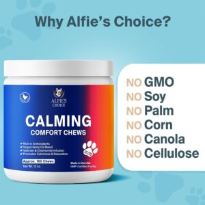 ALFIE'S CHOICE Dog Calming Chews - Dog Anxiety Relief Stress & Separation Support - Pet Hemp Calming Chews for Dogs All Breeds - Calming Dog Treats Soft Chews - 12 oz, Appx 160 Count