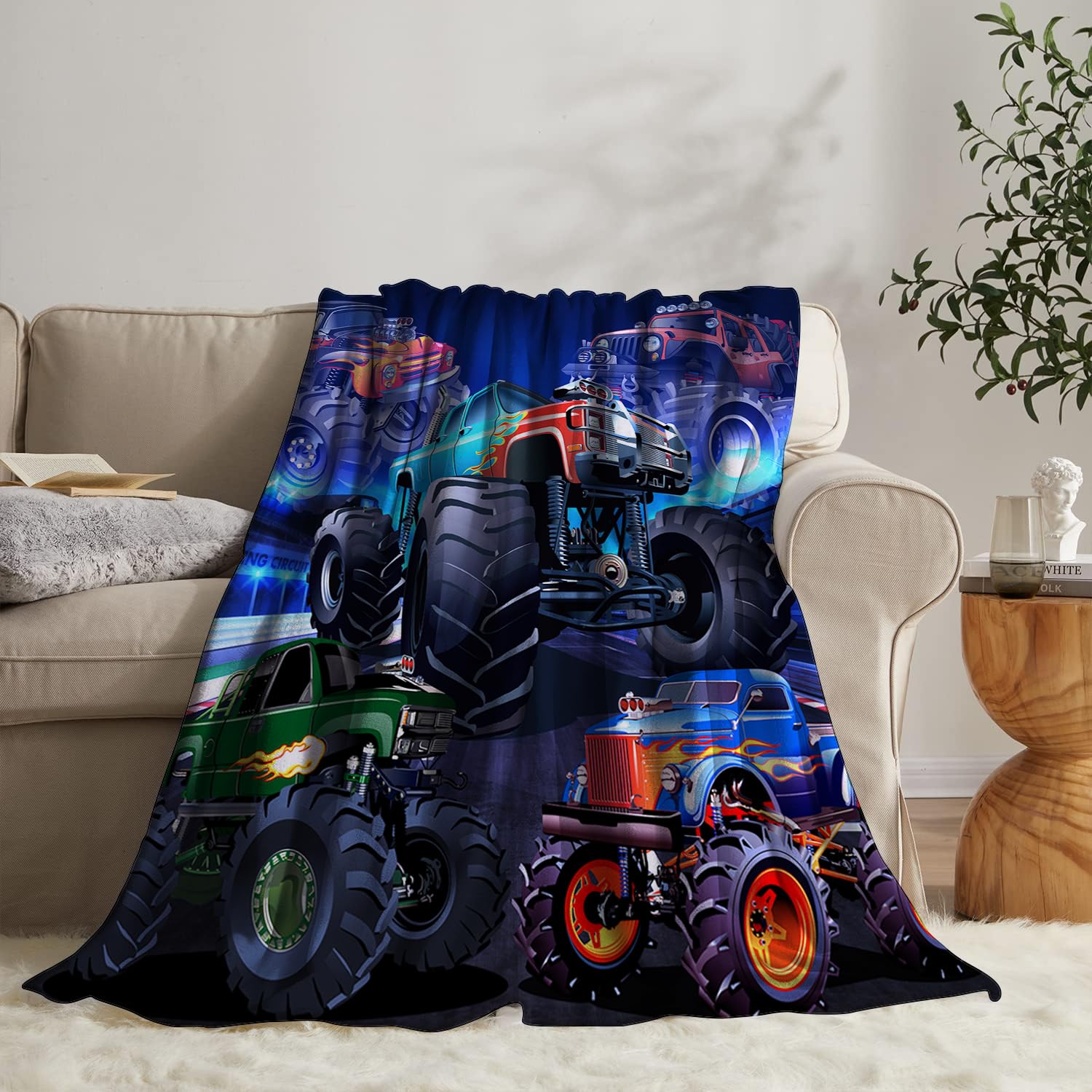 Monster Truck Blanket 40" x 50" 3D Fleet Racing Car Stadium Game Cool Blue Super Soft Bedding Fleece Throw Blanket Microfiber Flannel Blankets Couch Sofa Warm Lightweight for Boys Girls