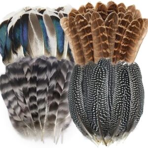 40pcs Natural Pheasant Feathers, Spotted Feathers, Turkey Feathers, 4 Styles Feathers for Crafts DIY Hat Floral Arrangements Wing Quill Wedding Home Party