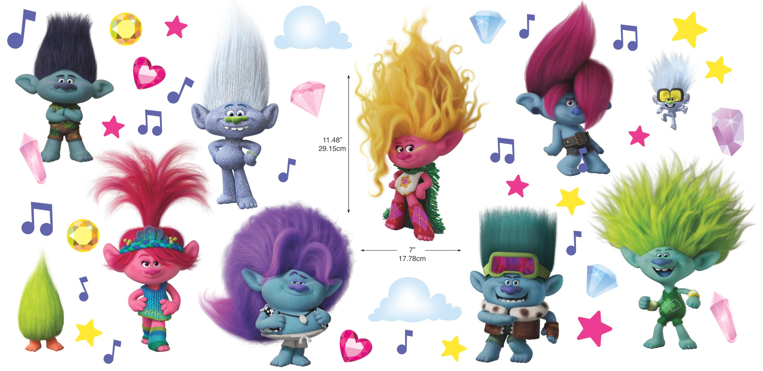 DreamWorks Trolls 3 Band Together with Glitter Wall Decal by RoomMates, RMK5435SCS