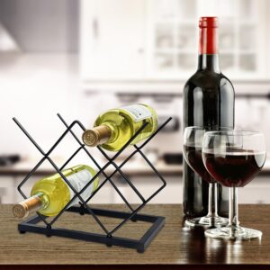 MCSAPIL Small Wine Racks Countertop(5 Bottle Capacity),Metal Wine Bottle Holder Modern Black for Home Kitchen Bar,Tabletop Wine Rack for Cabinet, Pantry, Wine Bottle Storage