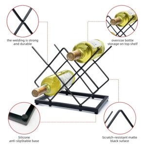 MCSAPIL Small Wine Racks Countertop(5 Bottle Capacity),Metal Wine Bottle Holder Modern Black for Home Kitchen Bar,Tabletop Wine Rack for Cabinet, Pantry, Wine Bottle Storage