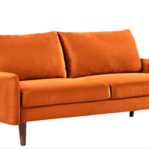 US Pride Furniture Kent Modern Velvet Sofa, Comfortable 3 Seater Couch for Living Rooms and Small Spaces, Ideal Studio Apartment Furniture with Sleek Design, Orange