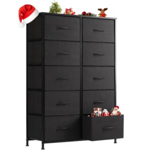 sweetcrispy dresser, tall dresser for bedroom, drawer dresser organizer storage drawers with 10 drawers, chest of drawers with fabric bin, steel frame, wood top for bedroom, closet, entryway