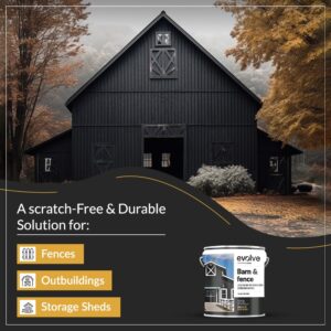 EVOLVE Barn & Fence: Swift Shield High Durability and Scratch-Resistant Paint for Storage Sheds, Outbuildings, and Fences (1 Gallon, Black)