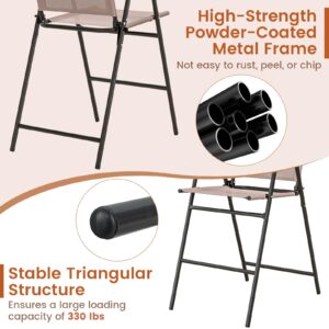 Tangkula Outdoor Folding Bar Stool Set of 2, Patio Dining Chairs w/Breathable Fabric & Metal Frame, Outdoor Bar-Height Stools w/Armrests, Portable Bar Chairs for Backyard Poolside Balcony (1)