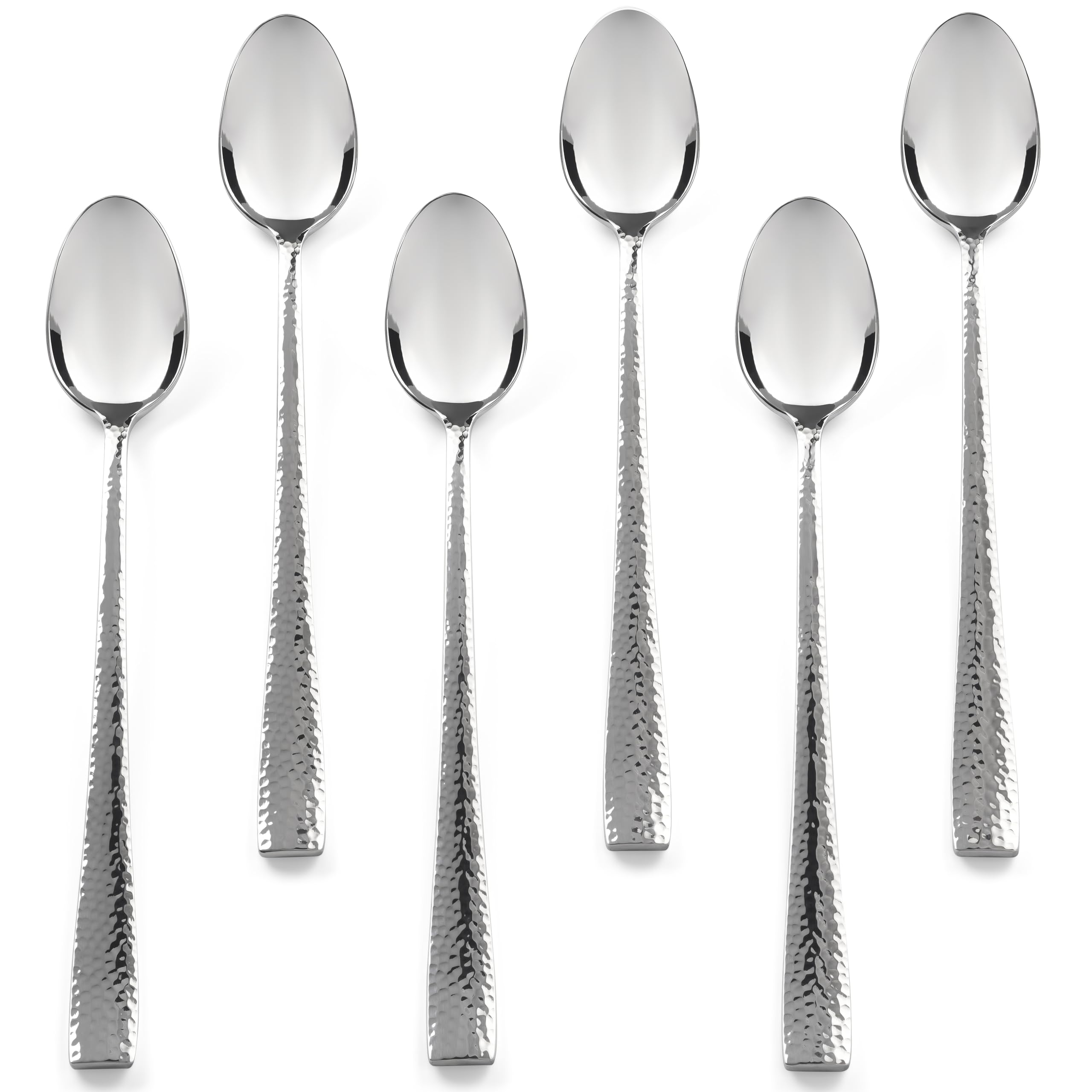 Hudson Essentials Hammered Iced Tea Spoons, 18/10 Stainless Steel Long Handle Spoons for Stirring Cocktails, Tea, Coffee, Set of 6