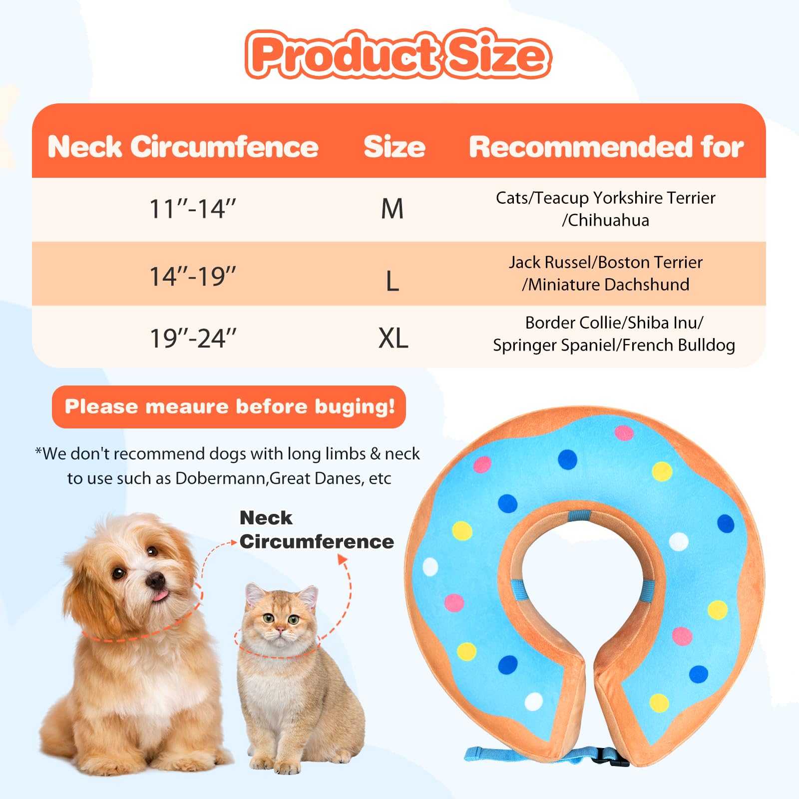 Dog Donut Cone Collar - Inflatable Dog Cone Recovery Adjustable Dog Donut Cone Collar for Dogs Dog Neck Donut Collar E Collar for Dogs Cats After Surgery-XL