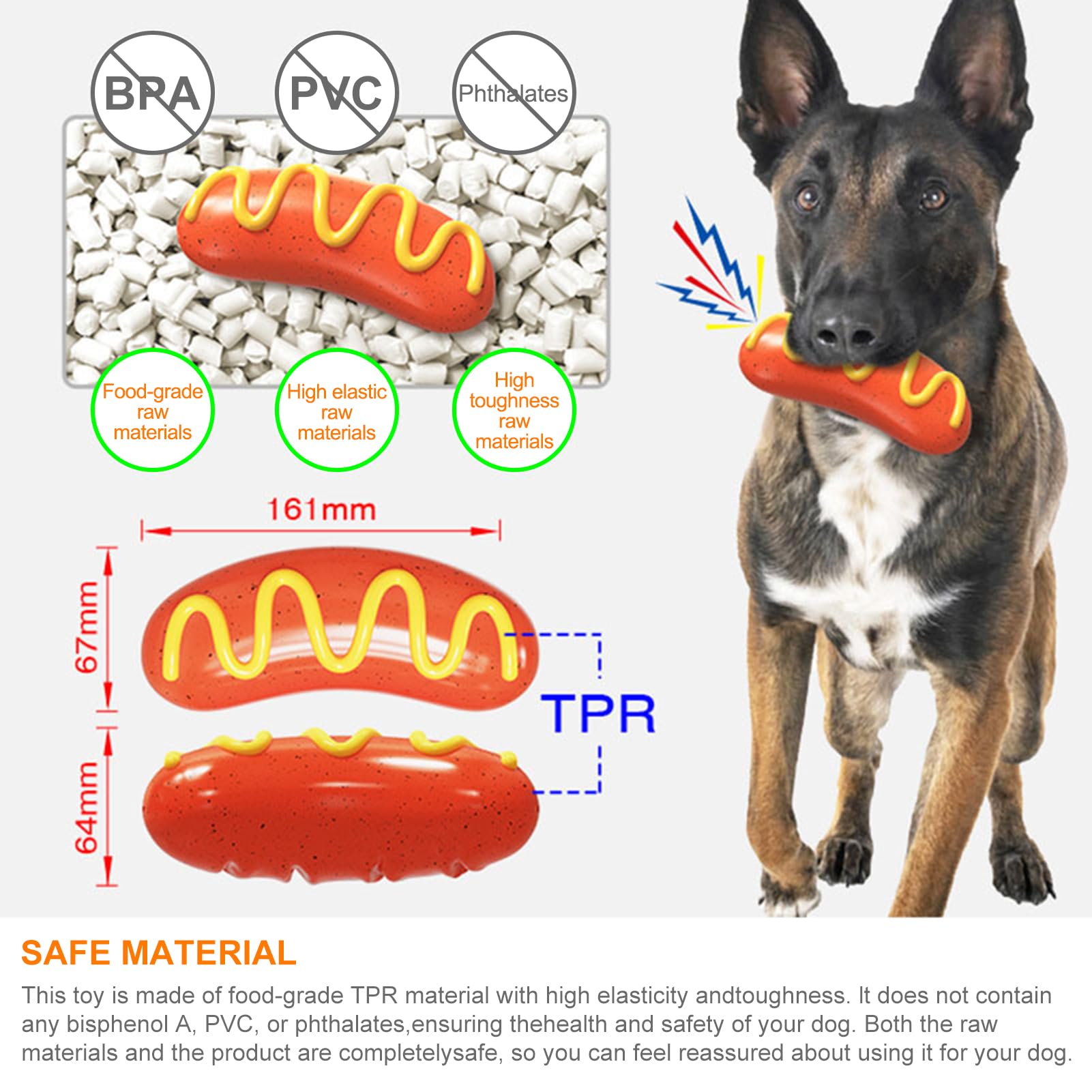 PLNRLOVELY 1PCS Dog Chew Squeaky Toys for Aggressive Chewers,Non-Toxic Tough Durable Interactive Dog Toys, Puppy Teeth Chew Sausage Stick Toy for Medium Large Breed