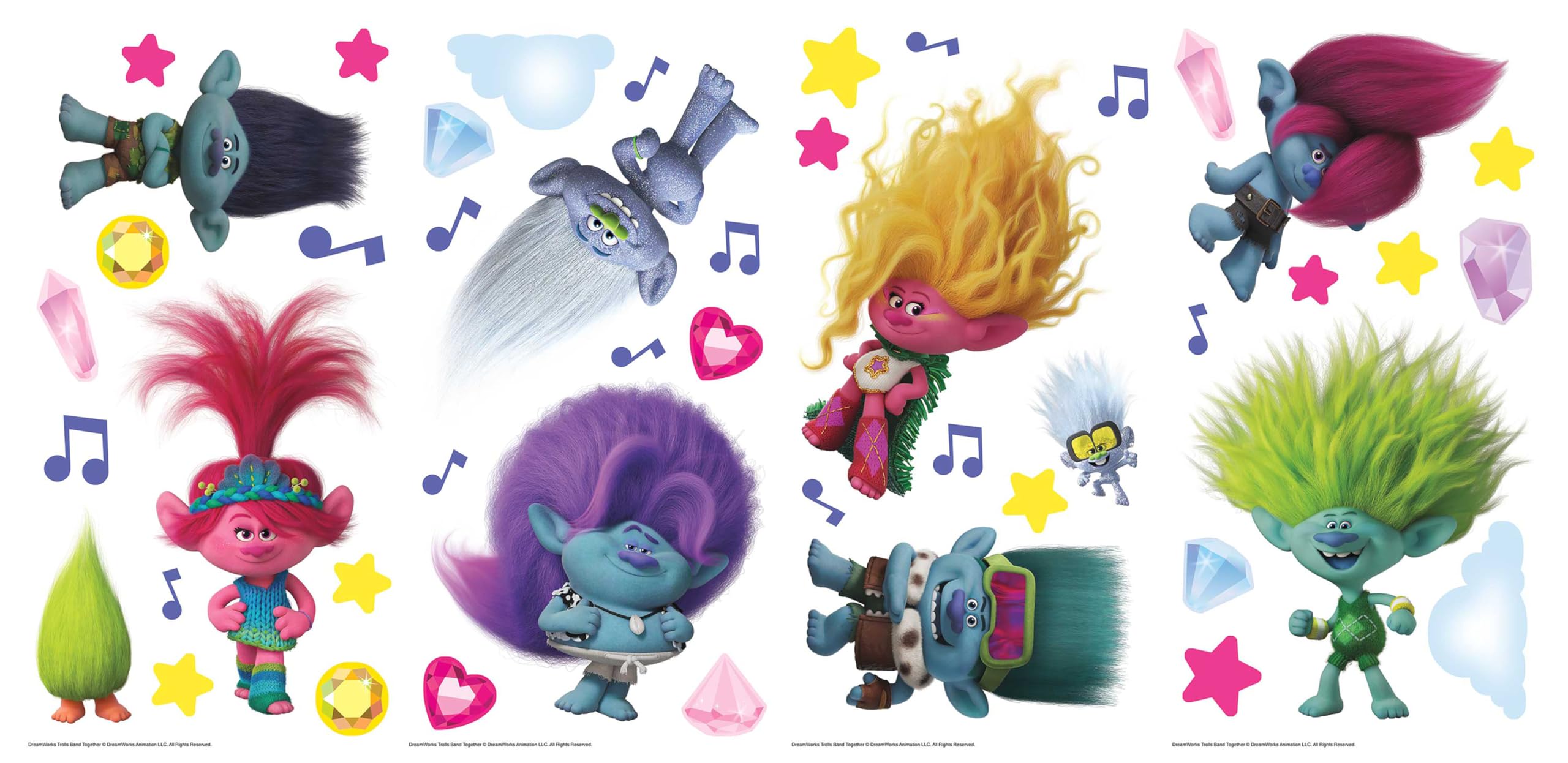 DreamWorks Trolls 3 Band Together with Glitter Wall Decal by RoomMates, RMK5435SCS