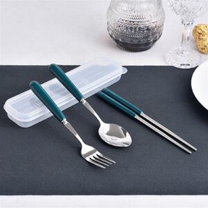 SENIDIKE Cute Silverware Set, Candy Ceramic Handle Dinnerware Set Flatware Kitchen Accessories Camping Travel Sets Fork Spoon Chopstick Portable Cutlery Sets with Case Yellow Red Blue Black Pink Green