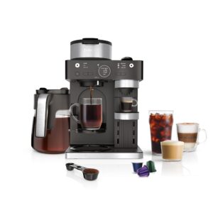 ninja espresso & coffee barista system, single-serve coffee & nespresso capsule compatible, 12-cup carafe, built-in frother, black and stainless steel, cfn601c (canadian version)