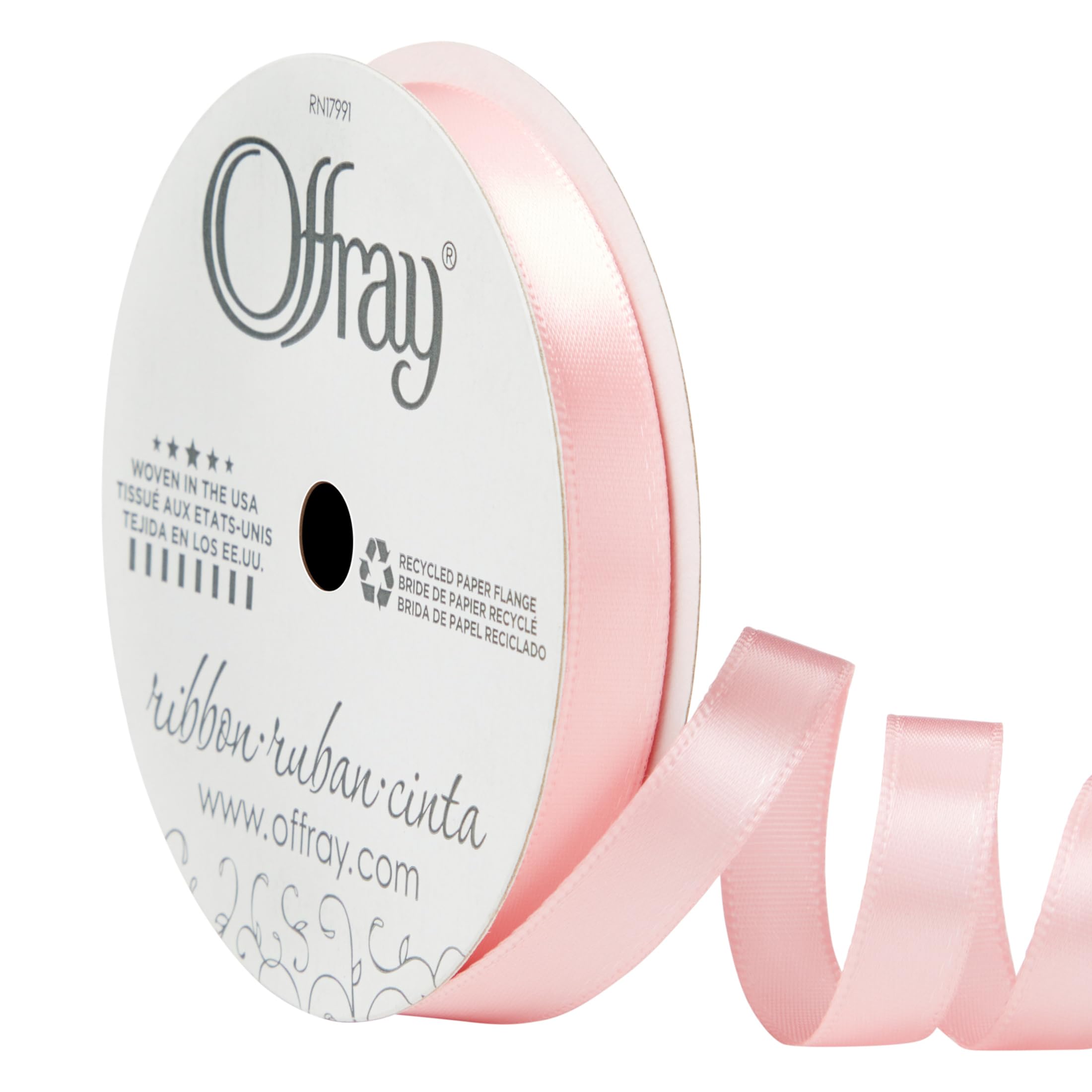 Offray 148660 3/8" Wide Single Face Satin Craft and Decorative Ribbon, 21-Foot Spool, Pink