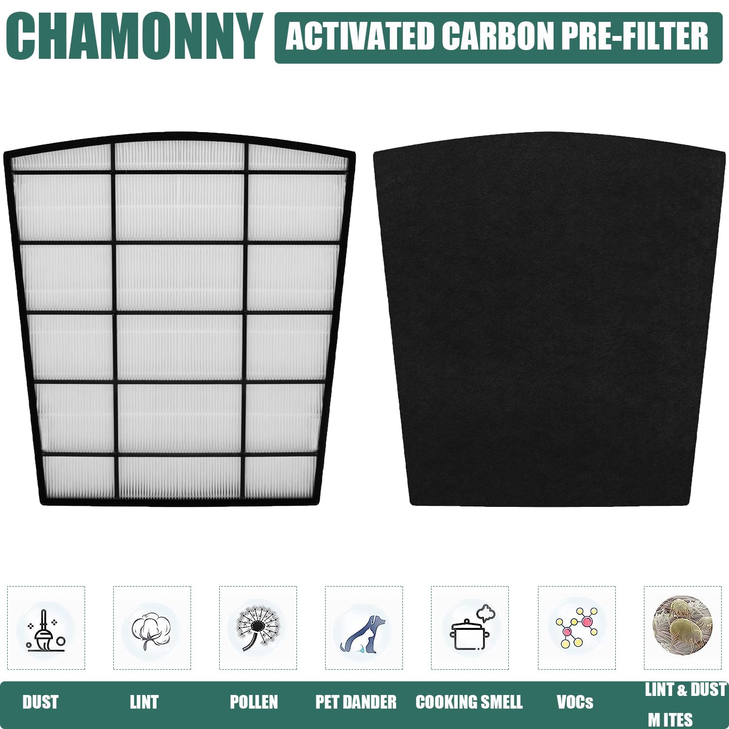 CHAMONNY H-HF800-VP Filter Replacement, Compatible with Hunter HP800 Air Purifier, Part# Part Number H-HF800-VP/H-PF800,1 H13 True HEPA Filters + 4 Pre-filters