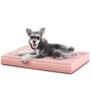 joejoy orthopedic dog bed for medium small dogs, egg-crate foam dog bed with removable waterproof cover, soft rose plush pet bed mat with non-slip bottom, machine washable 30x20 inch, pink