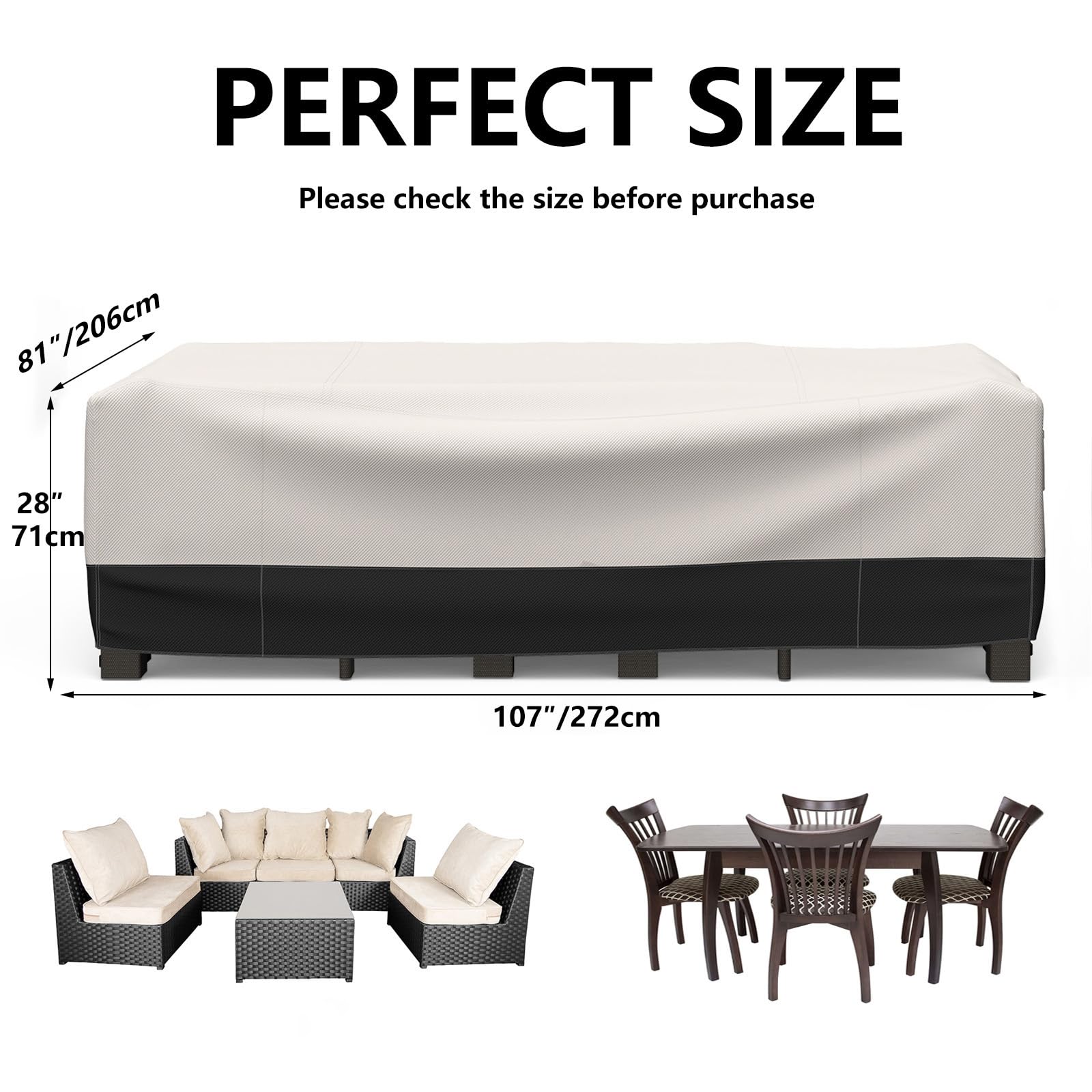 Niminex Patio Furniture Covers Waterproof ,600D Heavy Duty Tear Resistant Outdoor Table Cover,Wind & Snow Resistant Outdoor Furniture Cover,Patio Table Cover For Table And Chair Sets-107 X 81 X 28 In