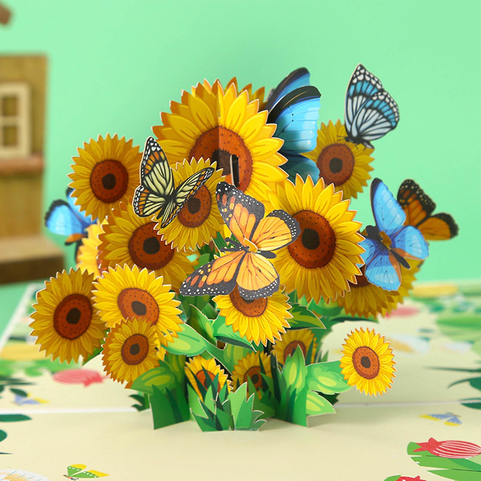 yaartz Butterfly and Sunflower Pop up Card for Wife Daughter Sister Mother Grandmother Granddaughter, Birthday Anniversary Thank You Get Well Thinking of You,Card with Envelope and Blank Note Tag