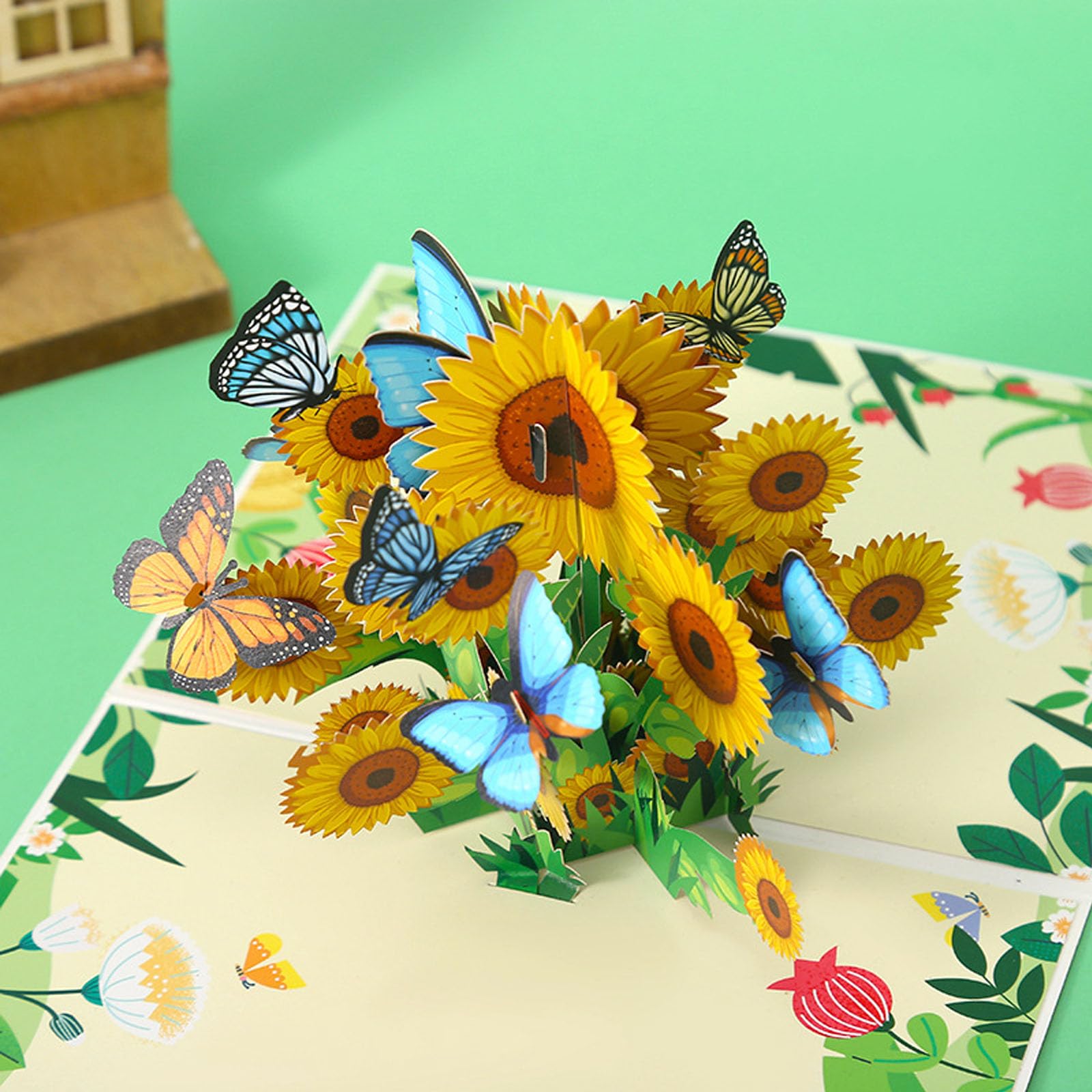 yaartz Butterfly and Sunflower Pop up Card for Wife Daughter Sister Mother Grandmother Granddaughter, Birthday Anniversary Thank You Get Well Thinking of You,Card with Envelope and Blank Note Tag