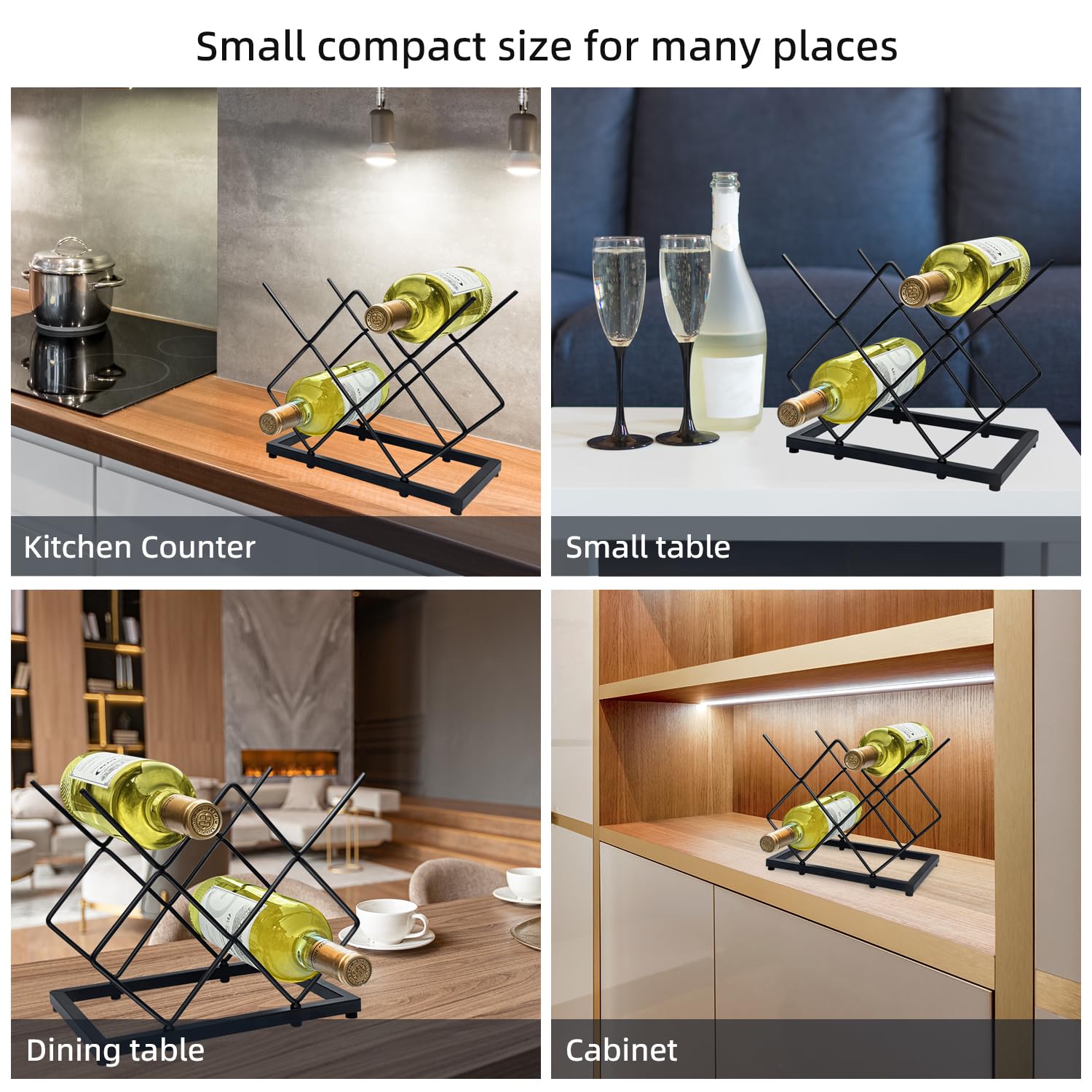 MCSAPIL Small Wine Racks Countertop(5 Bottle Capacity),Metal Wine Bottle Holder Modern Black for Home Kitchen Bar,Tabletop Wine Rack for Cabinet, Pantry, Wine Bottle Storage