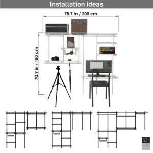 SOH DESIGN Adjustable White Wire Closet Shelf Kit, 6 to 8 FT Expandable Organizer System for Versatile Home Storage